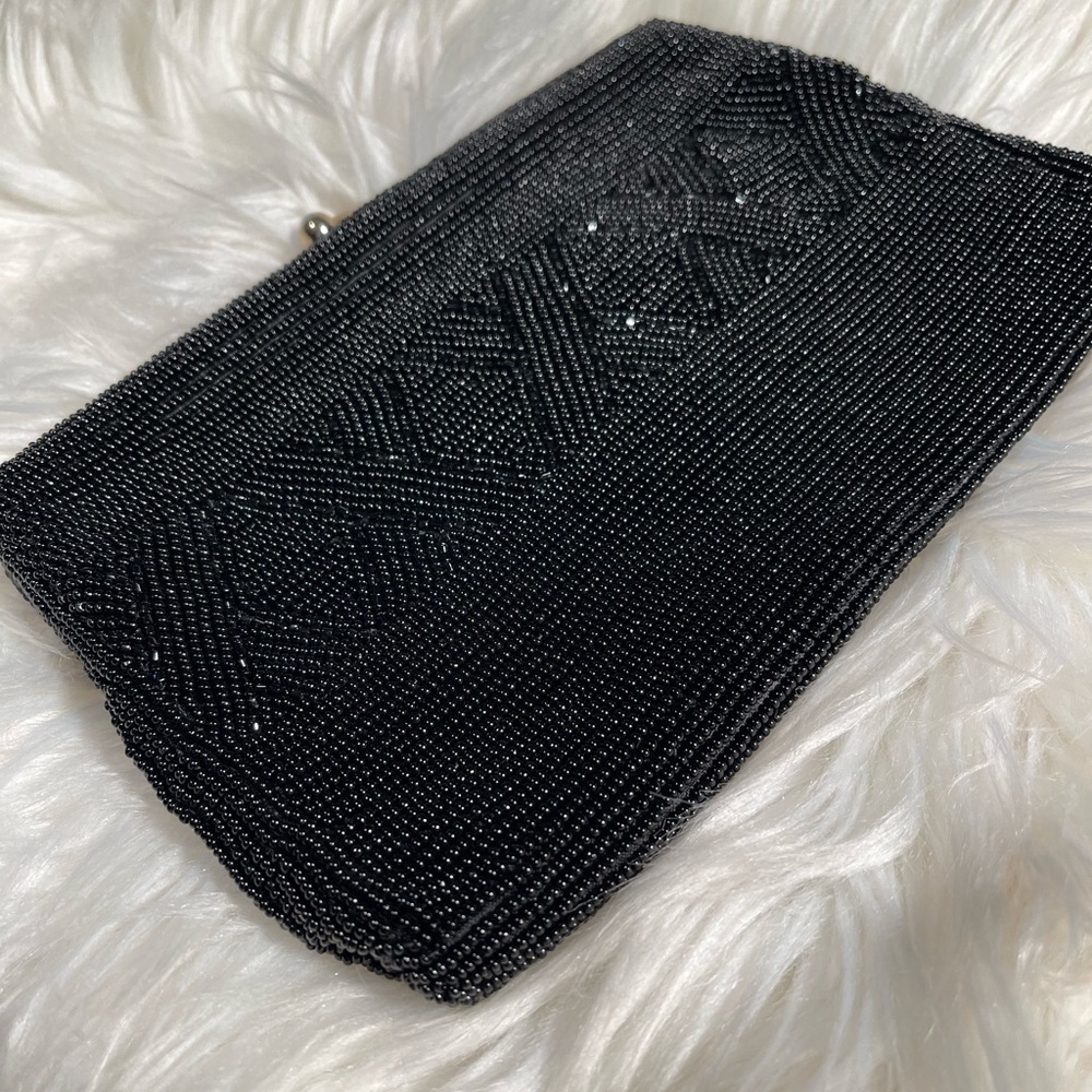 Vintage 60s Richere Bag by Walborg Black Hand Made Beaded Evening Purse Japan